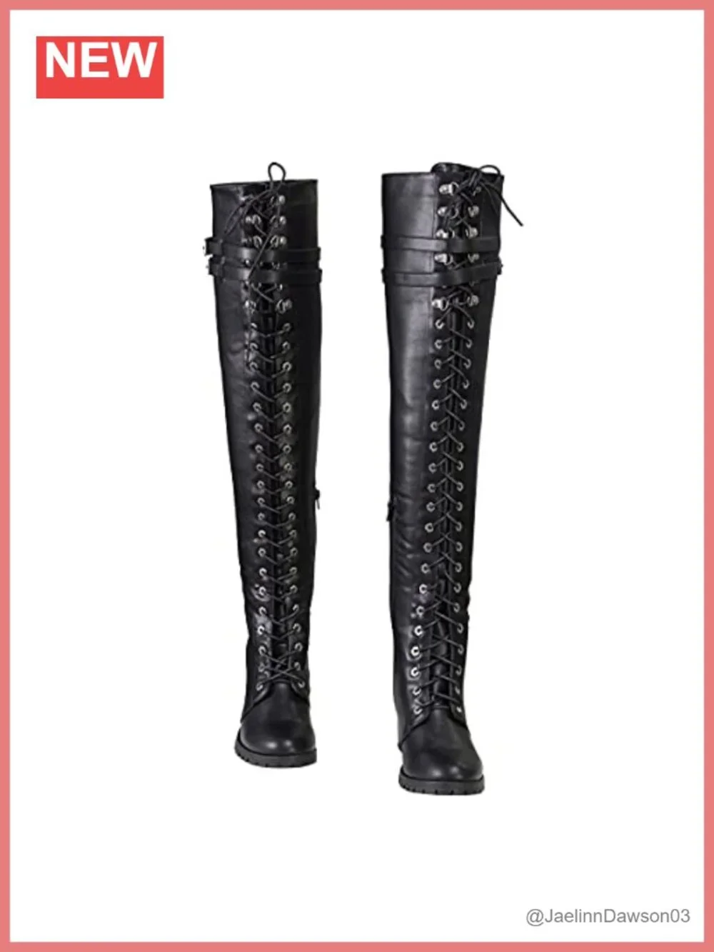Faux Leather Above Knee Lace-Up Combat Boots Buckle Straps